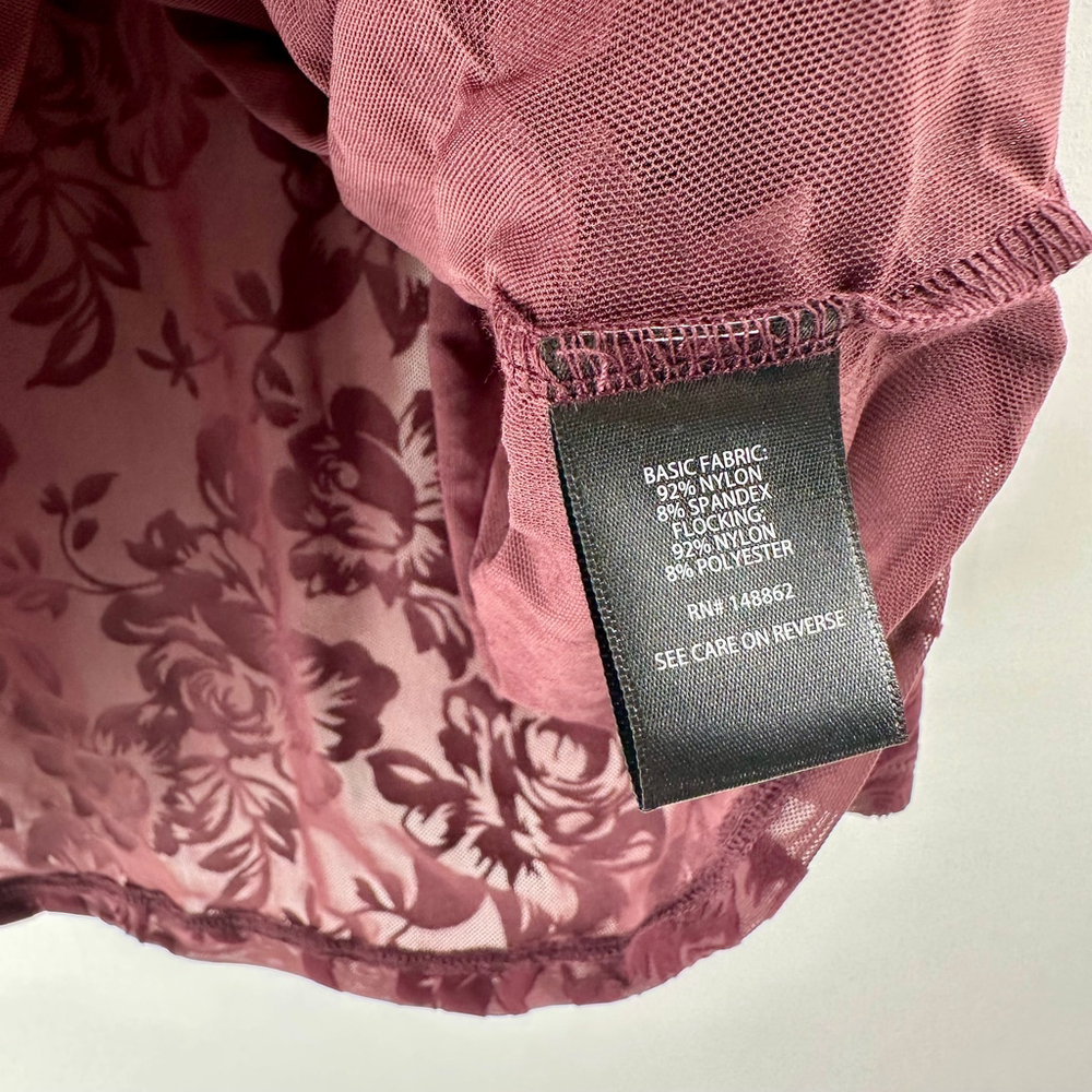 TORRID Burgundy FLORAL Mock Neck Long Sleeve SHEER Top WOMENS PLUS SIZE 0 12 14 - Picture 8 of 8